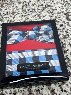 Carolina Bay Blue & White Plaid Tie and Pocket Square Set